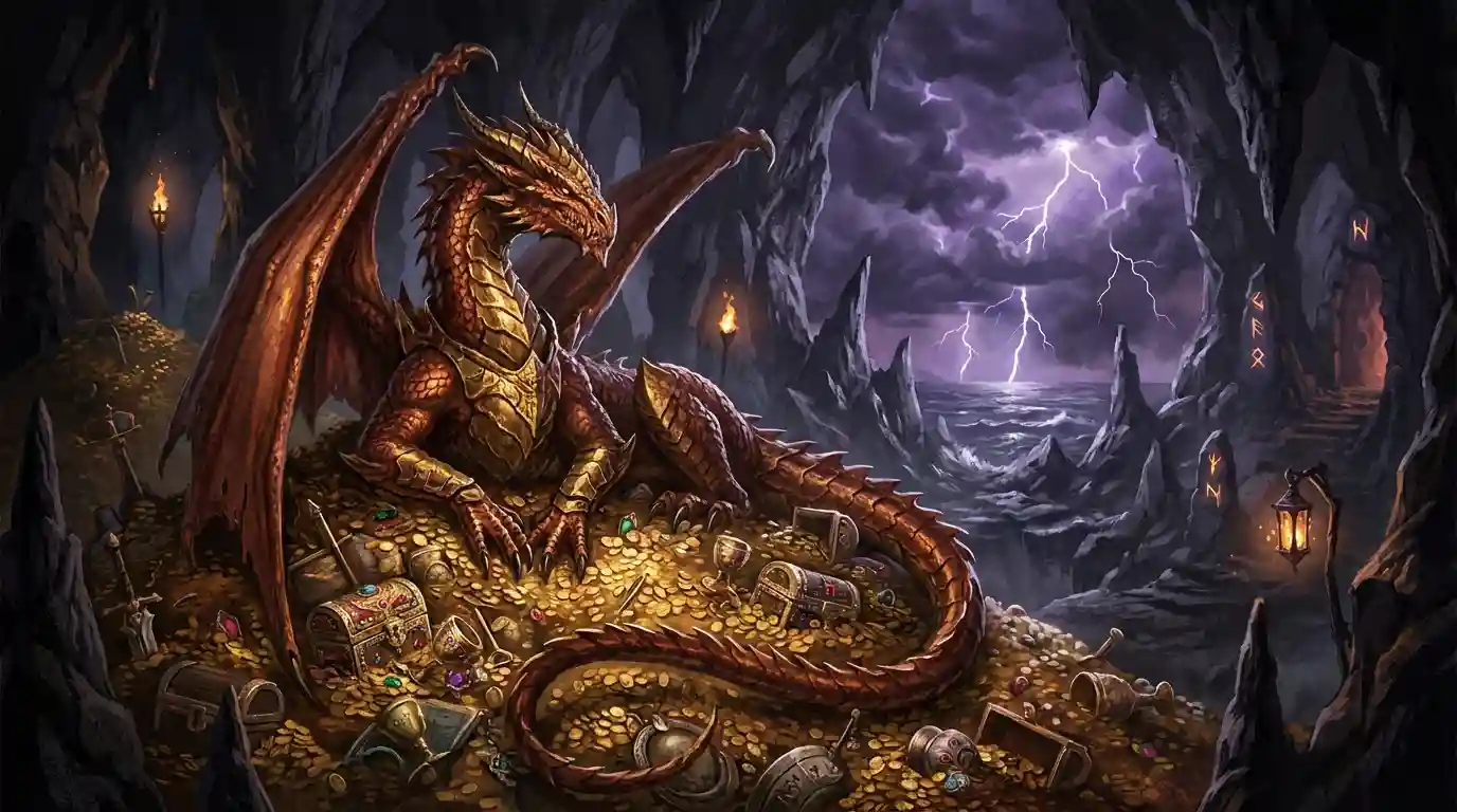 Dragon sur un tas d'or